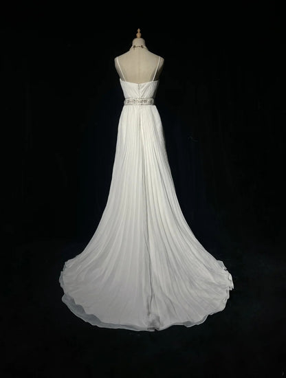 Vintage 90s Wedding Dresses A Line Spaghetti Strap White Plain Summer Garden Long Bridal Gown N3721