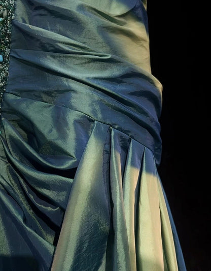 Elegant Prom Dresses Mermaid Sweetheart Green Taffeta With Beaded Sleeveless Long Formal Gown N2896