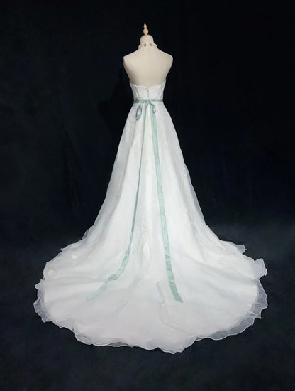 Unique Wedding Dresses A Line Strapless White With Beading Summer Garden Long Bridal Gown N3676