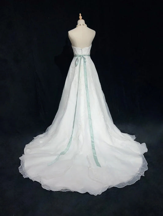 Unique Wedding Dresses A Line Strapless White With Beading Summer Garden Long Bridal Gown N3676