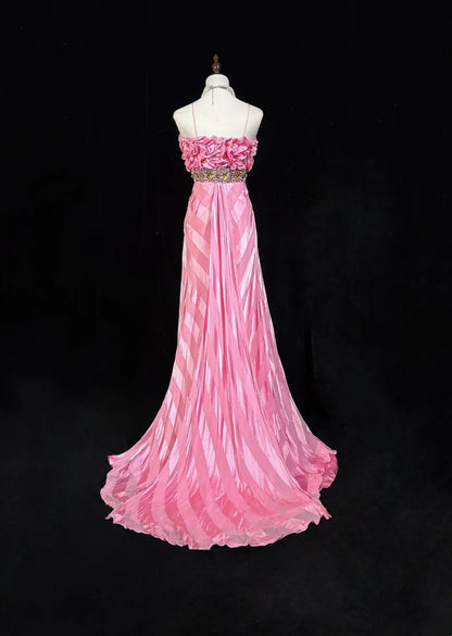 Vintage Prom Dresses Spaghetti Strap Mermaid Pink With Gold Lace Long Formal Evening Outfits N3862