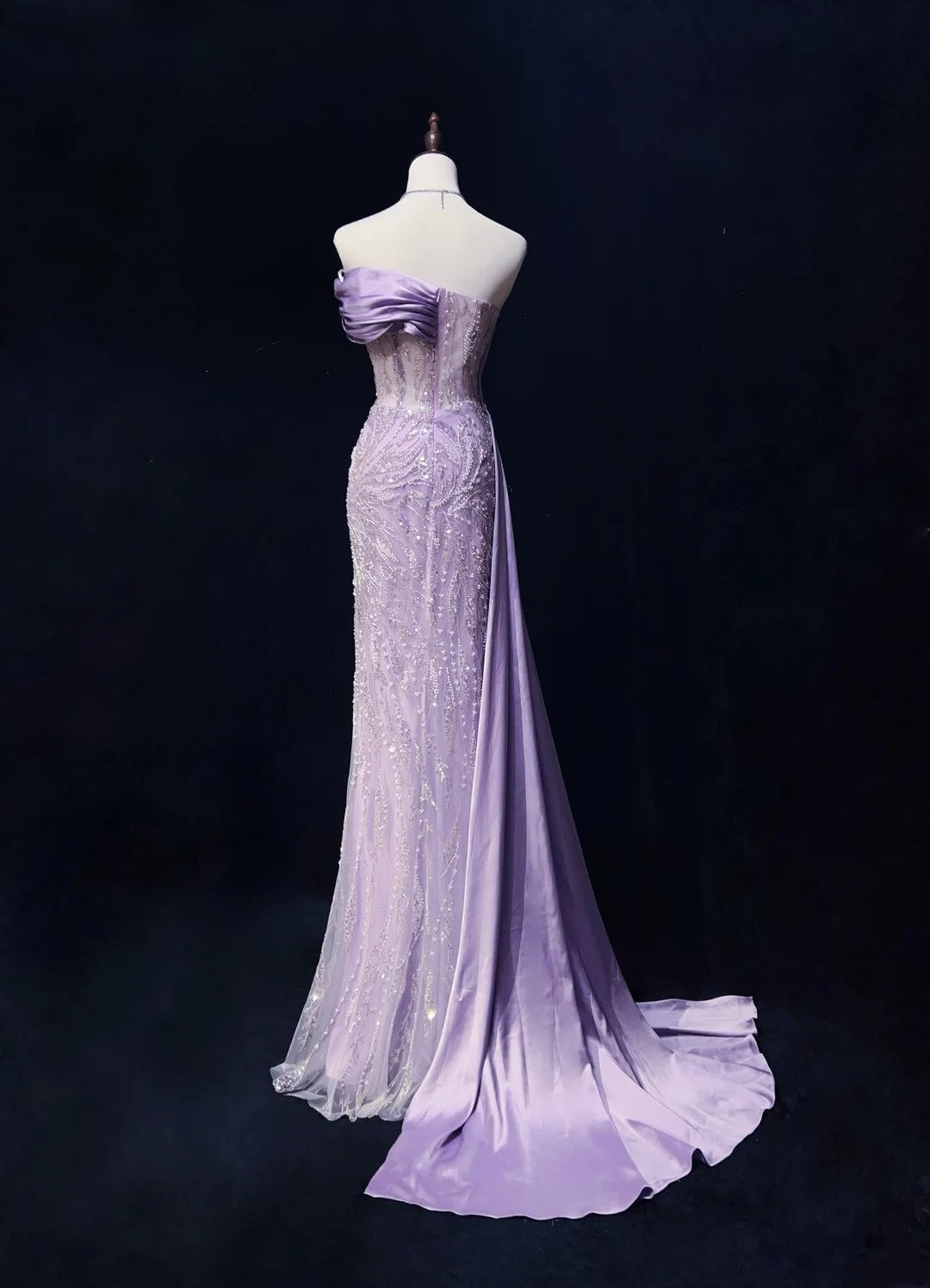 Vintage Prom Dresses Inspo Mermaid Strapless Lilac Sequined With Slit Beads 80s Long Formal Gown N2742
