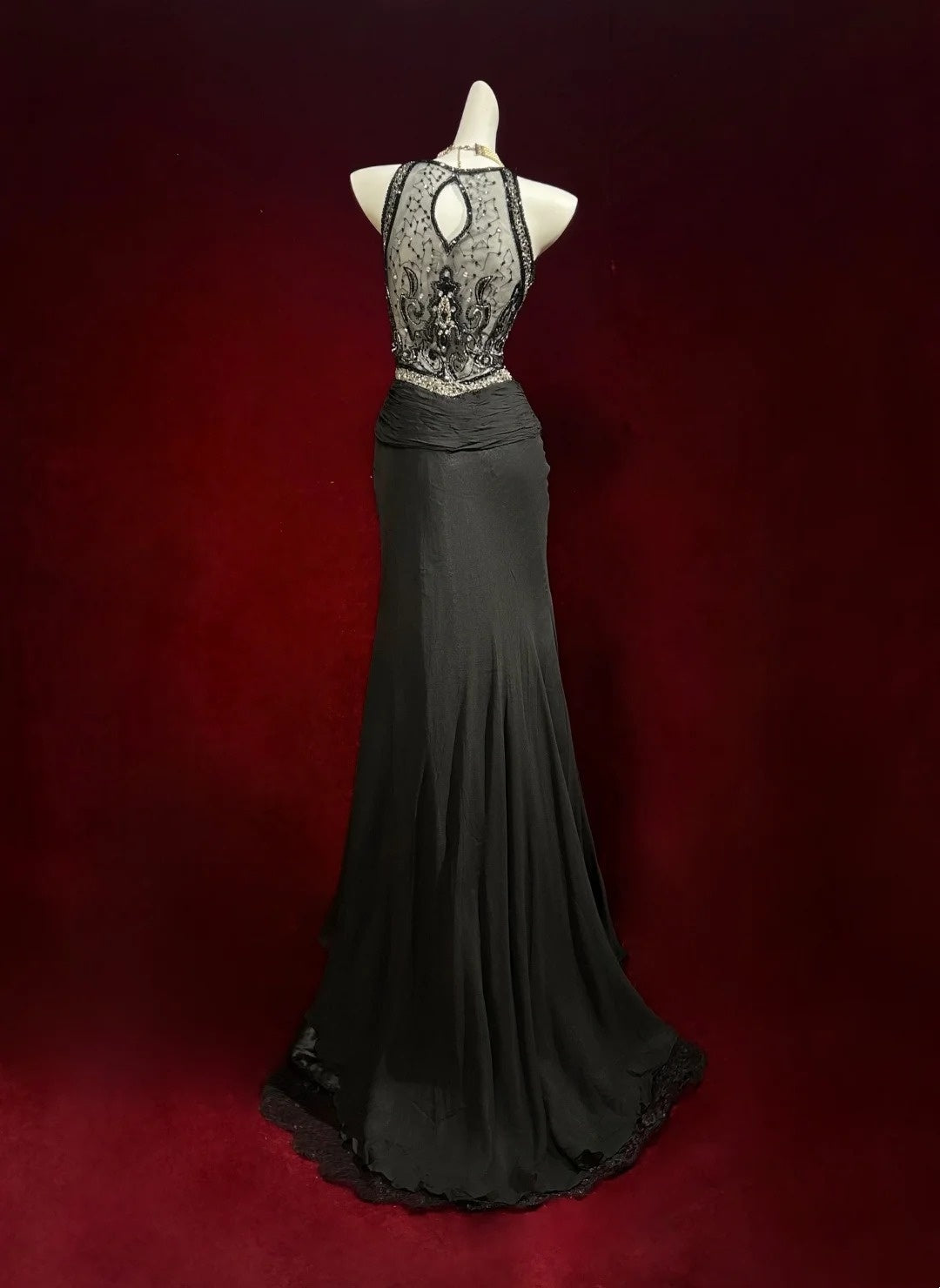 Vintage Prom Dresses Mermaid Halter Black Tulle Long 80s Party Evening Formal Gown RC1147