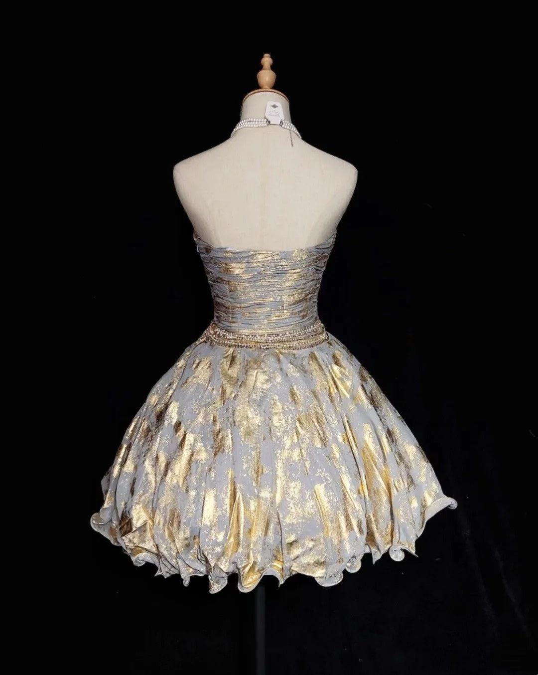 Princess Ball Gown Strapless Gold Organza Short Mini Homecoming Dresses Hoco Gowns N2912