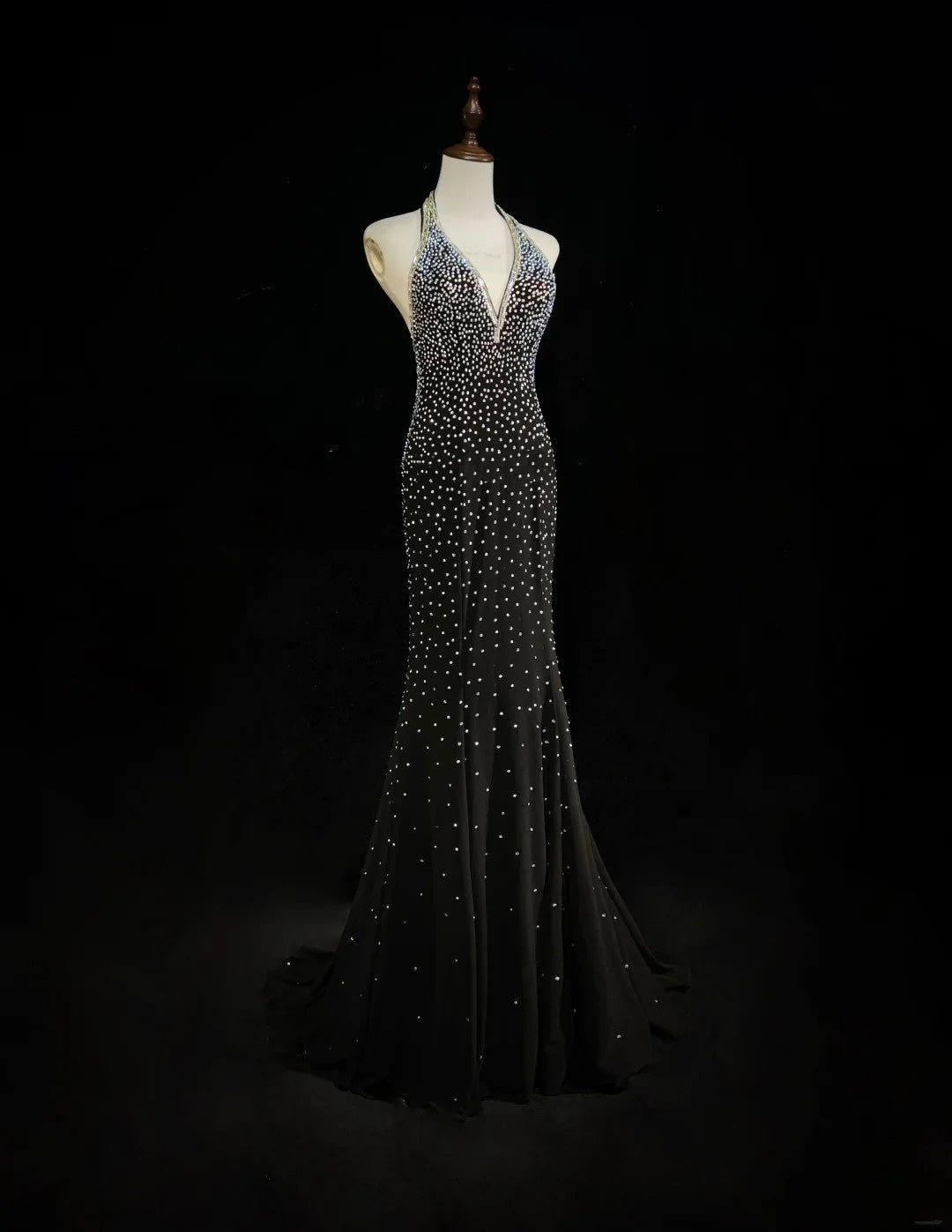 Vintage Mermaid 2000s Black Halter Formal Dress Long Backless Prom Dresses N2572
