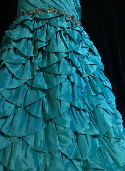 Vintage Prom Dresses Mermaid One Shoulder Retro Style Blue Taffeta With Beaded 90s Long Evening Gown N2905