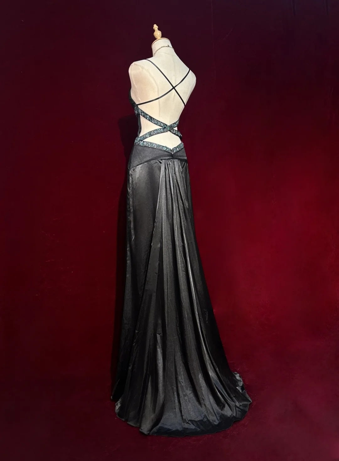 Black Prom Dress Inspo Mermaid Spaghetti Straps Satin With Beaded Backless Birthday Outfits Formal Party Gown RC0122