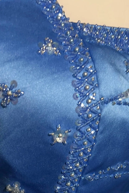 Vintage Prom Dresses A Line Halter Blue Satin With Beading Long Formal Dress N2461