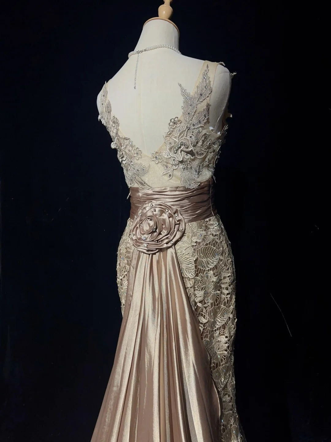 Vintage Prom Dresses 1980s Mermaid V Neck Pink Lace With Appliqued Beaded Long Prom Gown N3112