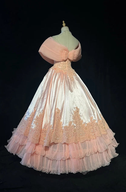 Strapless Pink Lace Appliques Ball Gown Quinceanera Dress, Sweet 15 Birthday Formal Dress RC0079