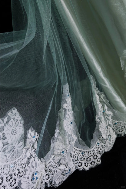 Modest Prom Dresses Mermaid One Shoulder Blue Tulle Lace Sleeveless With Ruffled Formal Evening Dress N3833