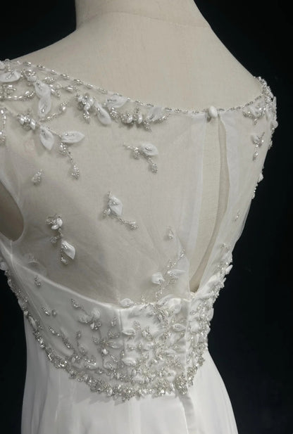 Fairytale Fantasy Art Wedding Dresses A line Scoop White Beads Long Brides Dress Bridal Gowns N2600