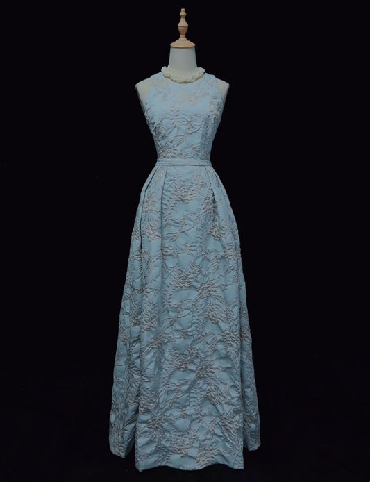 Vintage Prom Dresses Inspo A line Light Sky Blue Floral Satin For Women Long Formal Dress N3259