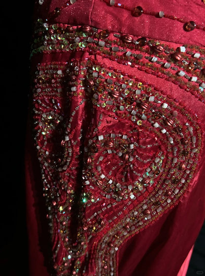 Modest Prom Dresses Mermaid Halter Burgundy Chiffon With Beading Long Formal Evening Dress N3877