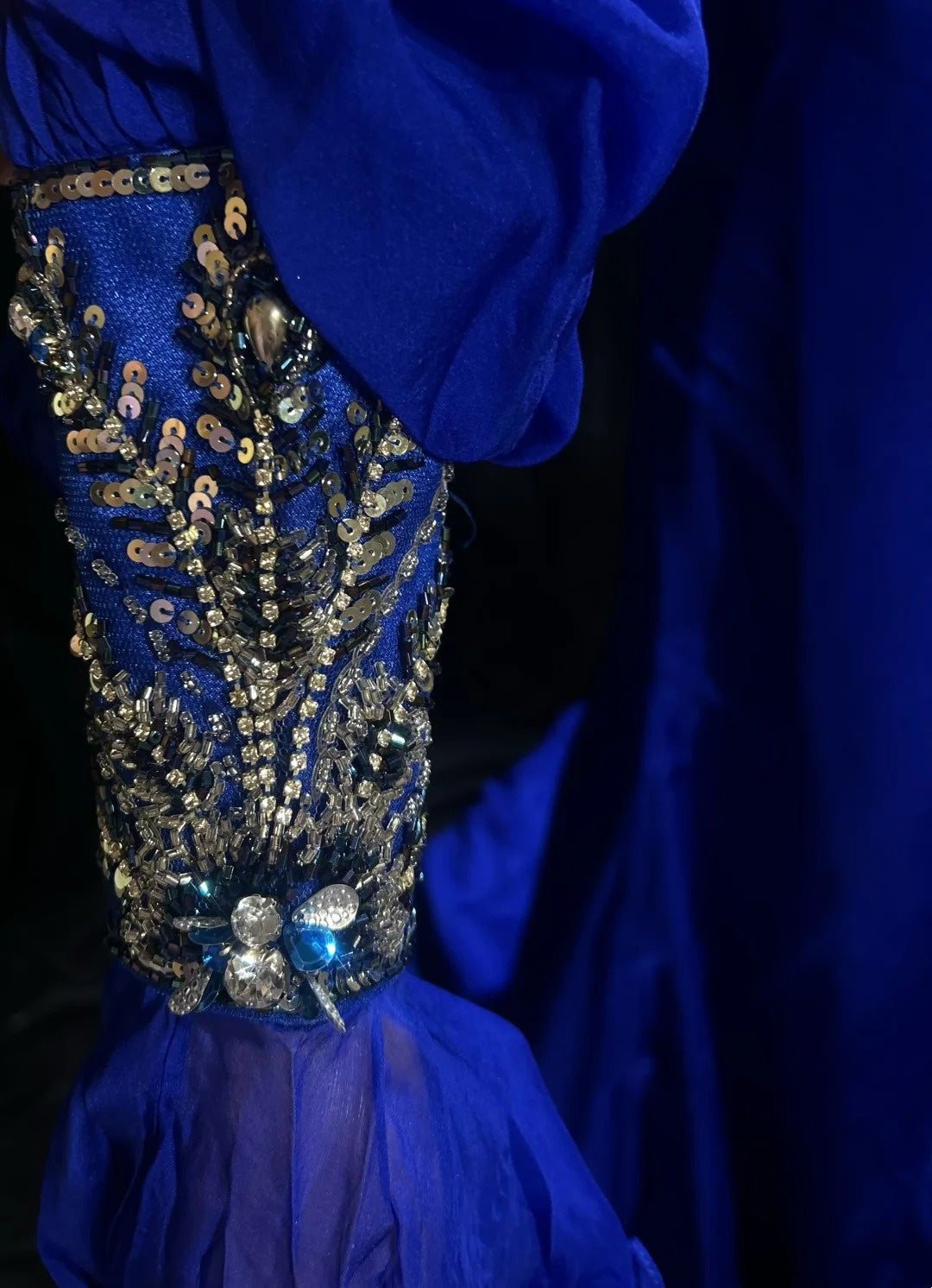 Vintage Prom Dresses Inspo Mermaid One Shoulder Royal Blue With Long Sleeve Beads 80s Long Formal Gown N2740