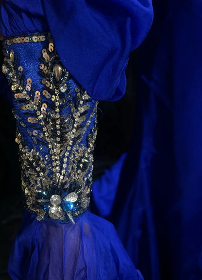 Vintage Prom Dresses Inspo Mermaid One Shoulder Royal Blue With Long Sleeve Beads 80s Long Formal Gown N2740
