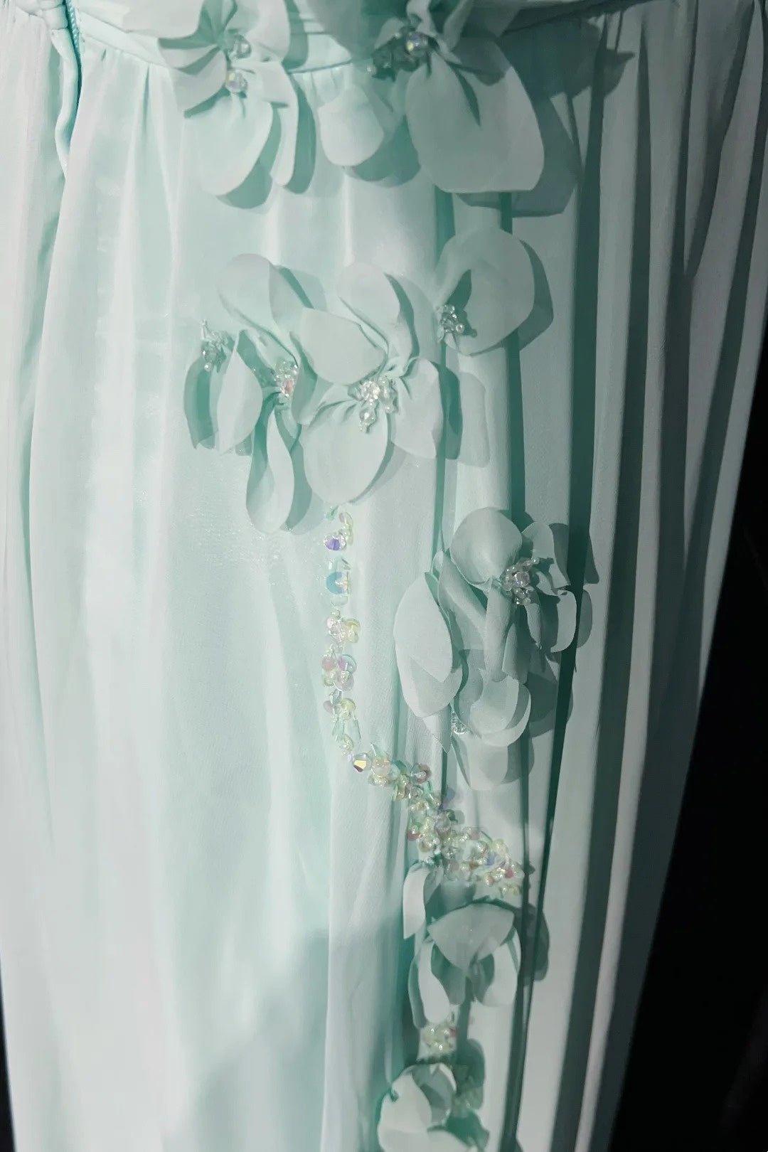 Vintage Prom Dresses A line Spaghetti Strap Mint Green Chiffon Sleeveless 1980s Long Formal Evening Gown N2630