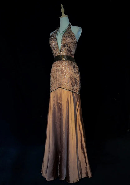 Princess Prom Dresses Mermaid V Neck Brown With Lace Beading Evening Long Dress N3293