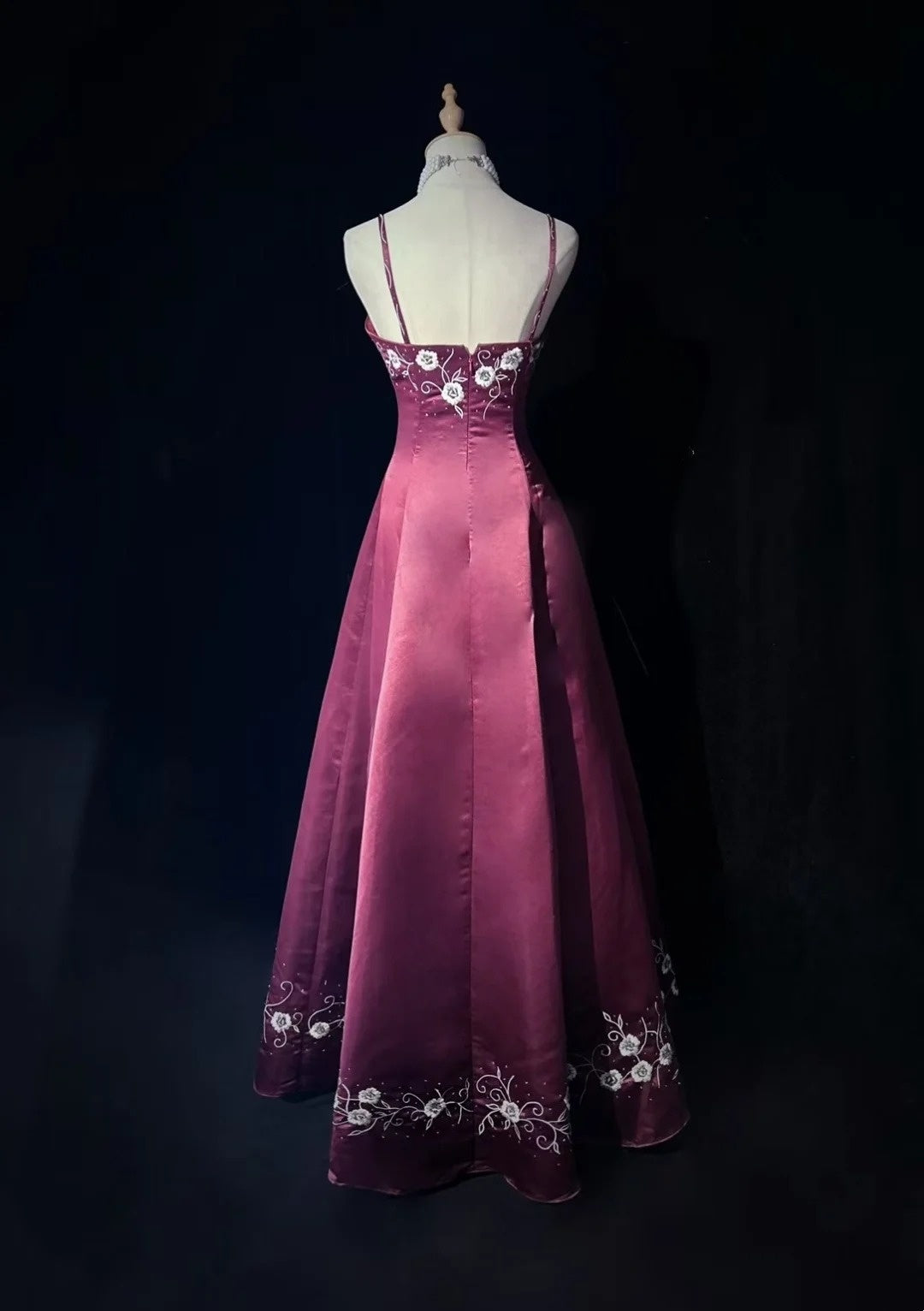 Vintage Prom Dresses Ball Gown Spaghetti Strap Purple Satin With Beading 1950s Long Formal Gown N2593
