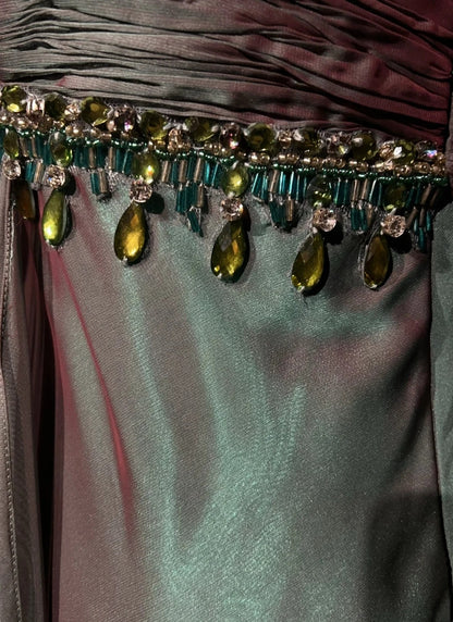 Vintage Prom Aesthetic Dresses A Line Spaghetti Strap Green Chiffon Long Formal Dress N3017