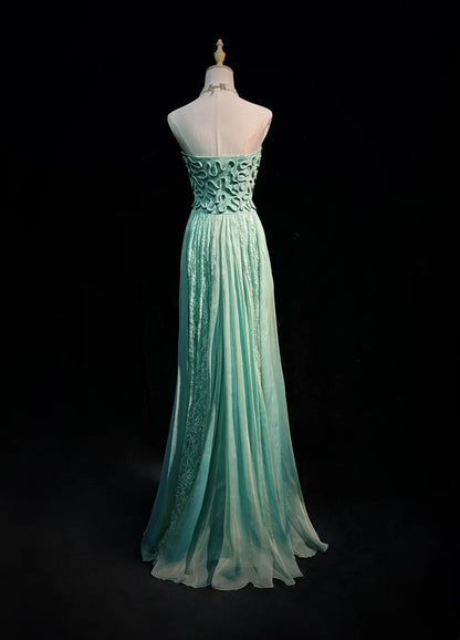 Retro Gown Prom Vintage Dresses A line Sweetheart Green Lace Chiffon With Beading 90s Formal Outfits N2328