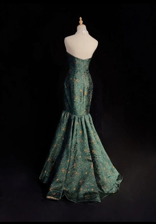 Classy Prom Dresses Mermaid Sweetheart Dark Green Floor Length Lace Satin Formal Evening Dress N3707