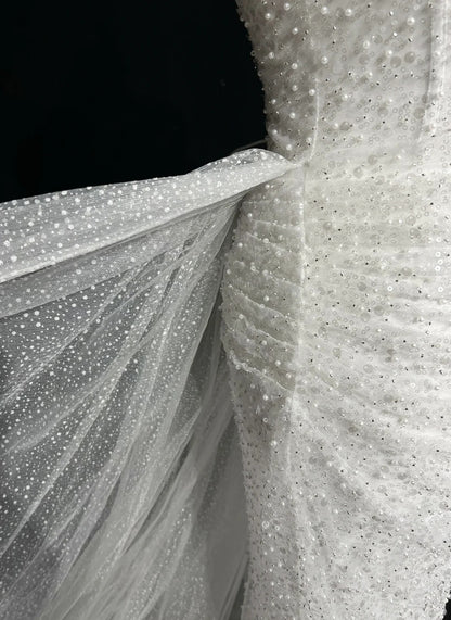 Unique Wedding Dresses Mermaid Off The Shoulder Sequin With Ruffled White Long Bridal Gown N3619