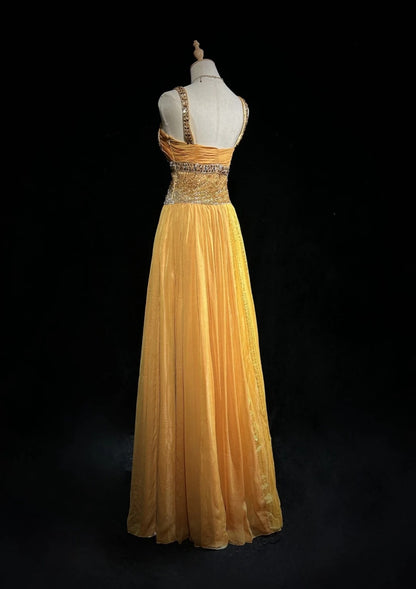 Elegant A line Square Yellow With Beading 18th Birthday Elegant Outfit Formal Prom Dresses N4198