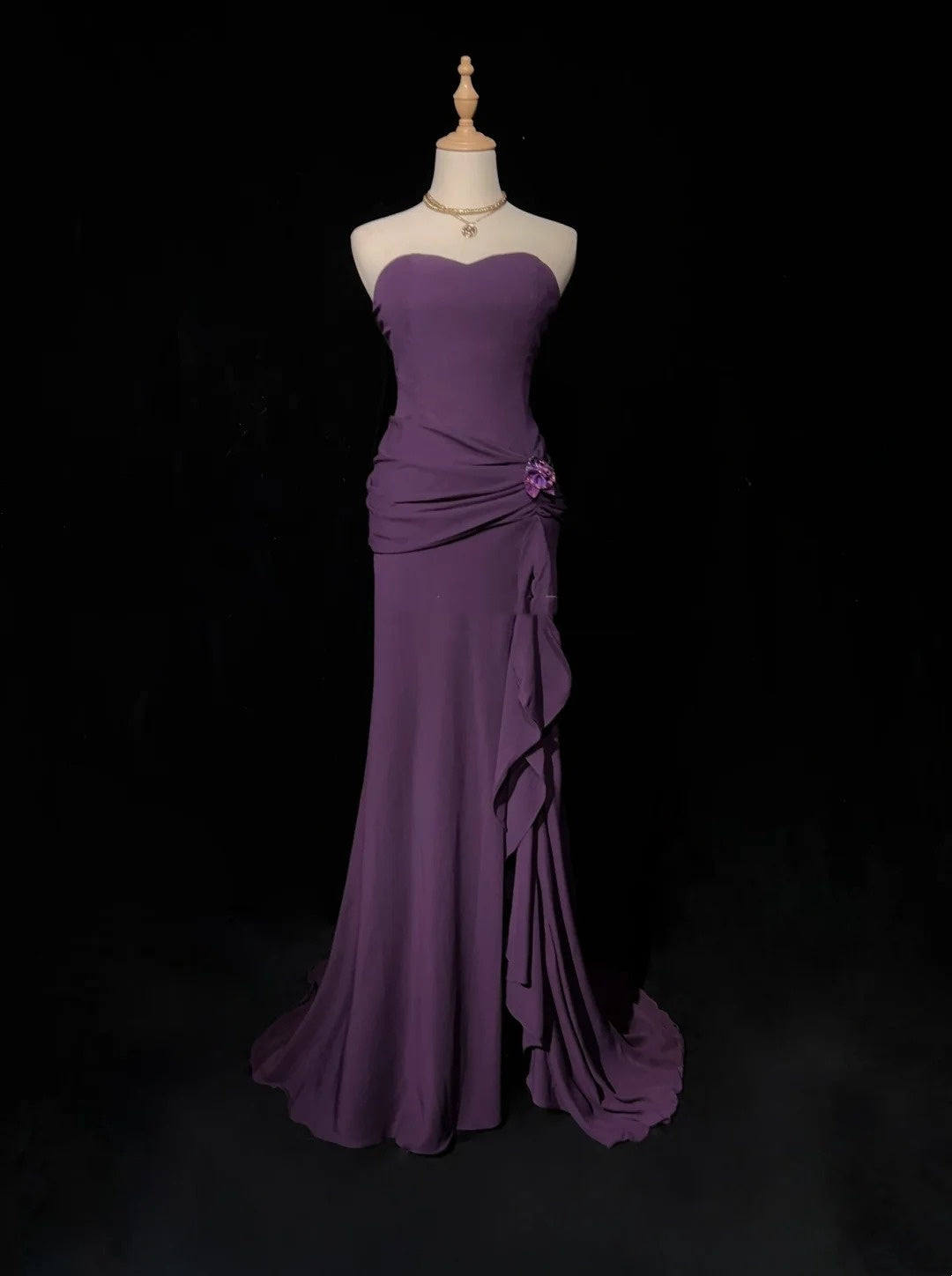Vintage Prom Dresses 1960s Mermaid Sweetheart Purple Chiffon Long Prom Gown N3102