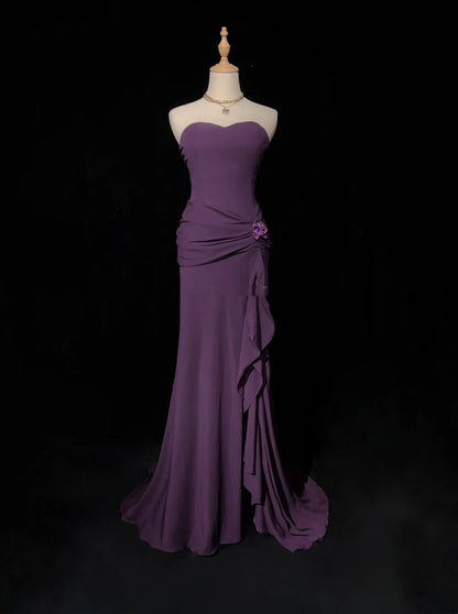 Vintage Prom Dresses 1960s Mermaid Sweetheart Purple Chiffon Long Prom Gown N3102