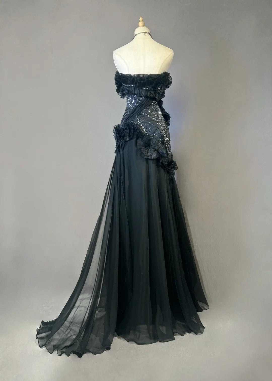 Vintage Prom Dresses Mermaid Sweetheart Black Tie Dress Chiffon With Beading 1980s Long Formal Gown N2621
