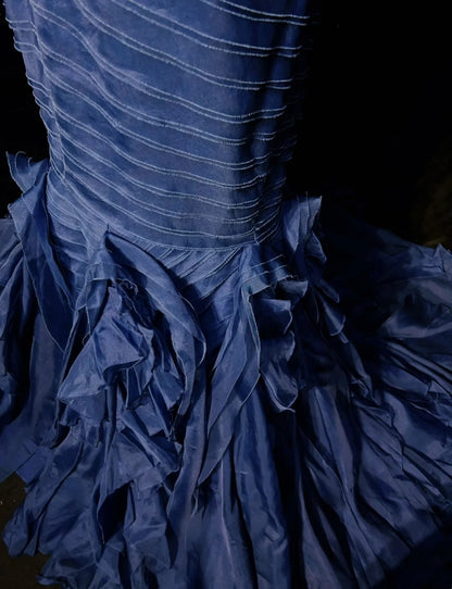 Vintage Prom Dresses Mermaid Sweetheart Navy Blue Satin With Tiered Layers 90s Long Evening Gown N2906