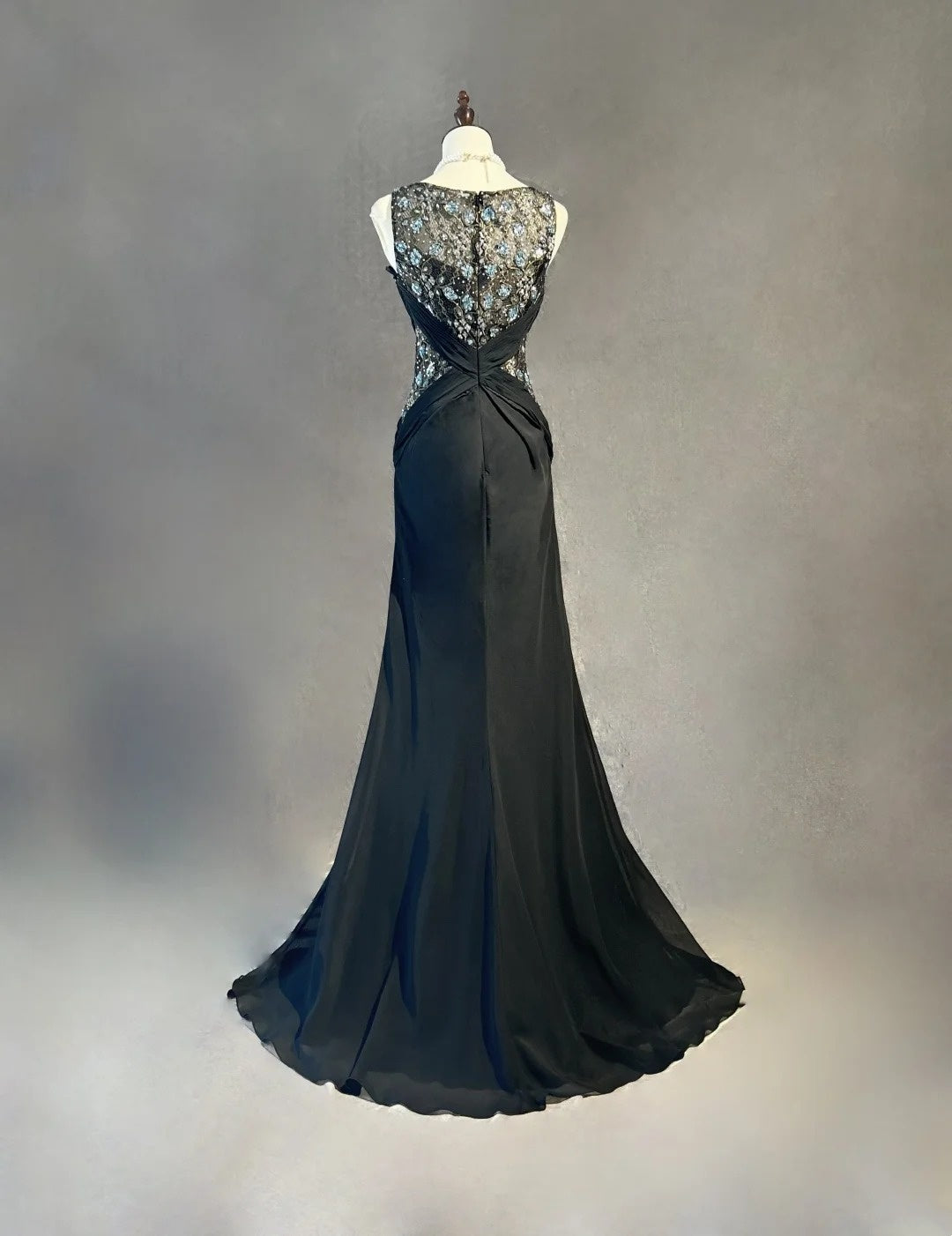 Beautiful Prom Dresses Mermaid Scoop Neck Black Tie Dress Chiffon With Beaded Bodice Long Evening Outfits N3364
