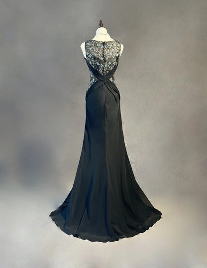 Beautiful Prom Dresses Mermaid Scoop Neck Black Tie Dress Chiffon With Beaded Bodice Long Evening Outfits N3364