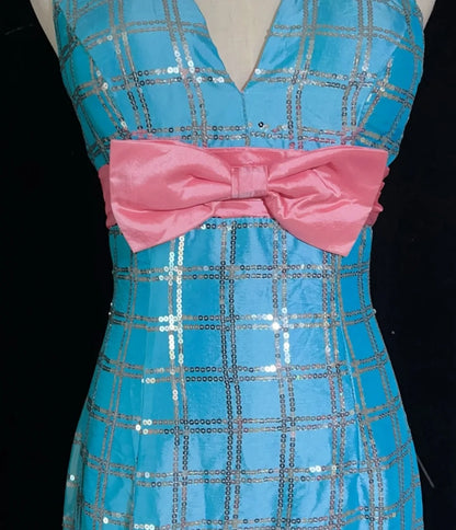 Vintage Prom Dresses Mermaid V Neck Blue Sequin Sleeveless 1980s Long Formal Gown N2866