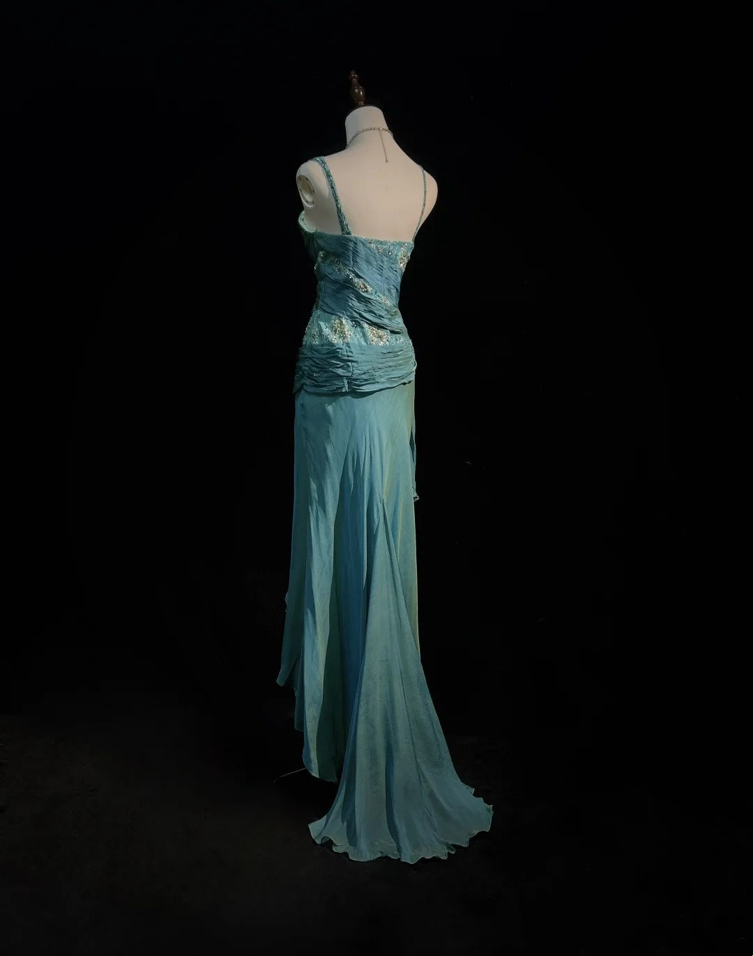 Vintage Prom Dresses A Line 2000s Spaghetti Strap Blue Chiffon With Be – RubyFashionDress