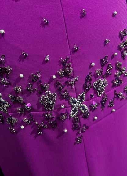 Vintage Prom Dresses A Line Spaghetti Strap Grape Chiffon With Beading Split Long Formal Dress N2456
