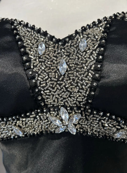 Vintage Prom Dresses Mermaid Spaghetti Strap Black Satin 90s With Ruffles Beading Long Formal Party Dress N2510