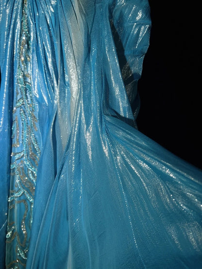 Vintage Prom Dresses Inspo Mermaid Straps Blue Sequined Long 1990s With Flower Formal Gowns N3355