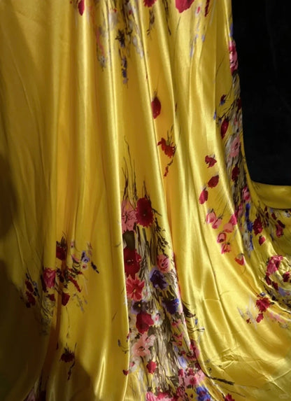 Yellow Prom Dress Inspo Mermaid Spaghetti Straps Floral Satin Long Formal Party Gown RC0097