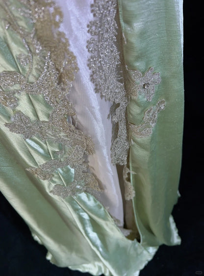 Elegant Prom Dresses Inspo Mermaid Spaghetti Strap Sage Green Satin With Lace Beading For Women Formal Dress N3230