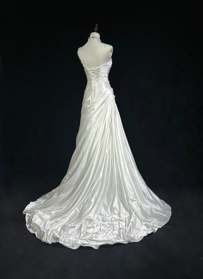 Vintage Prom Dresses Mermaid One Shoulder White With Ruffle Appliques Satin 90s Formal Gown N2589