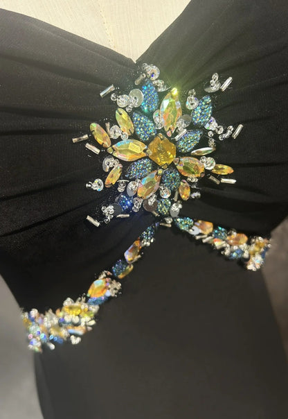 Vintage Prom Dresses Mermaid Halter Black Tie Dress Satin 70s With Beading Backless Long Formal Gown N2519