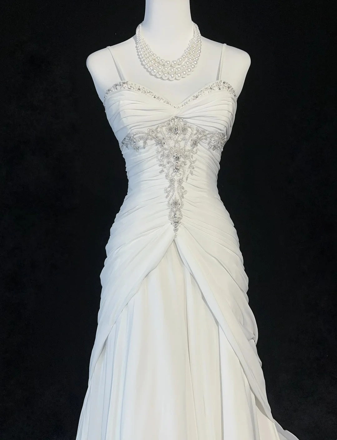 Timeless Wedding Dresses Mermaid Spaghetti Strap White Chiffon With Scarf Long Bridal Gown N3063
