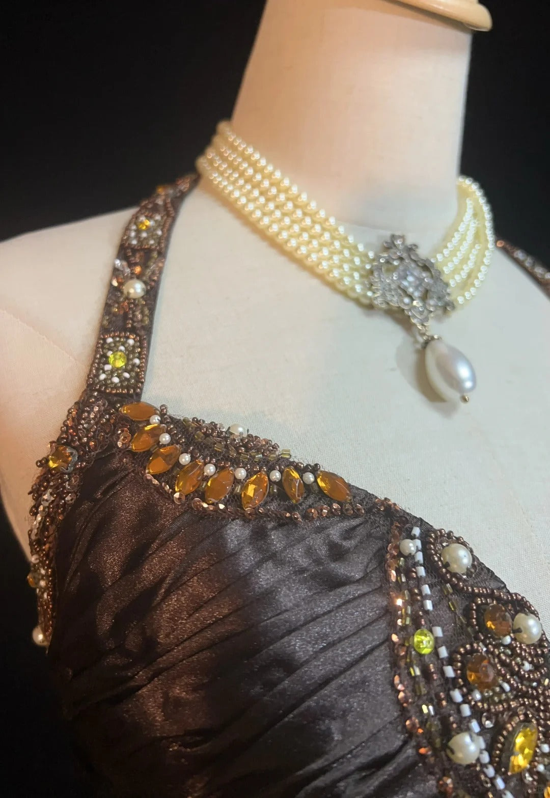Vintage Prom Dresses A Line Halter Brown Sleeveless Satin With Cape Beading 1980s Long Formal Gown N2864