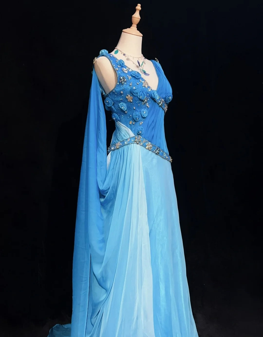 Vintage Prom Dresses Inspo Mermaid V Neck Royal Blue Chiffon With Flowers Beads 80s Long Formal Gown N2743
