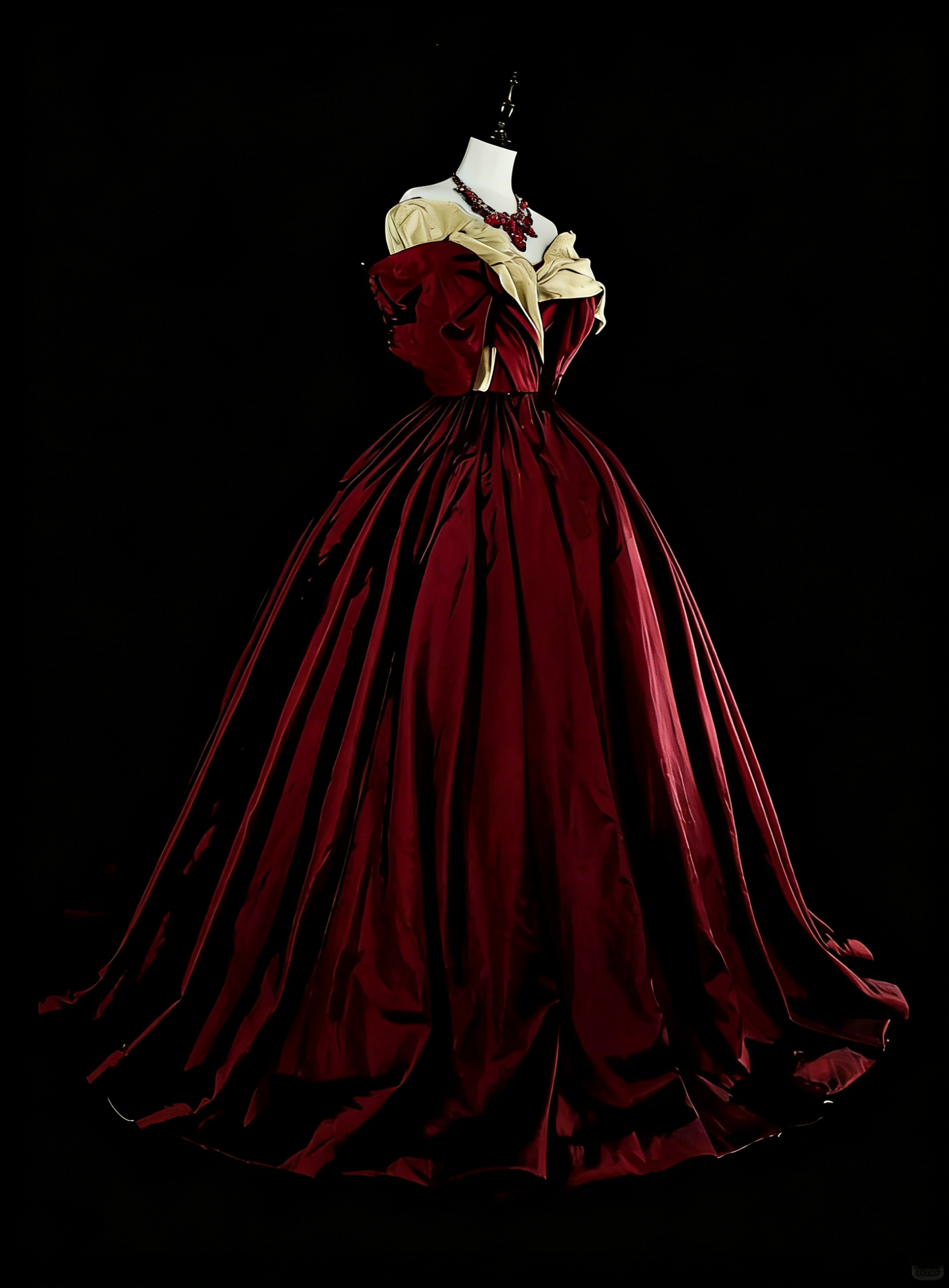 Vintage 1760s Ball Gown Off The Shoulder Burgundy Satin Pleated Long Prom Dresses N1595