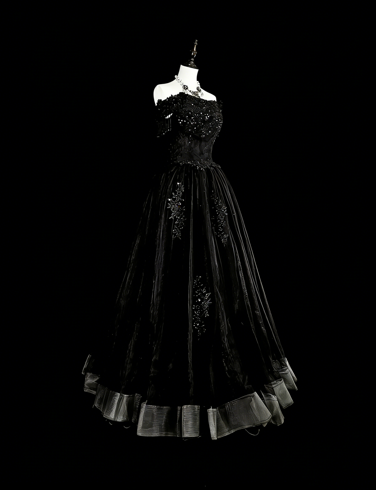 Vintage Prom Dresses Aesthetic 1970s Retro Ball Gown Strapless Black Tulle Long Formal Dress N2152