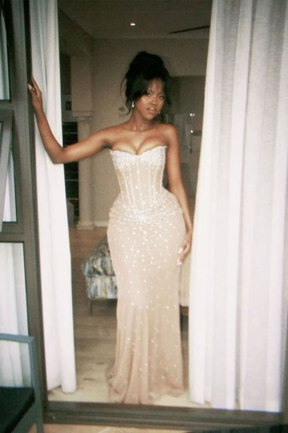 Sexy Champagne Sequin Glitters Mermaid Long Prom Dress Evening Dress AB1626