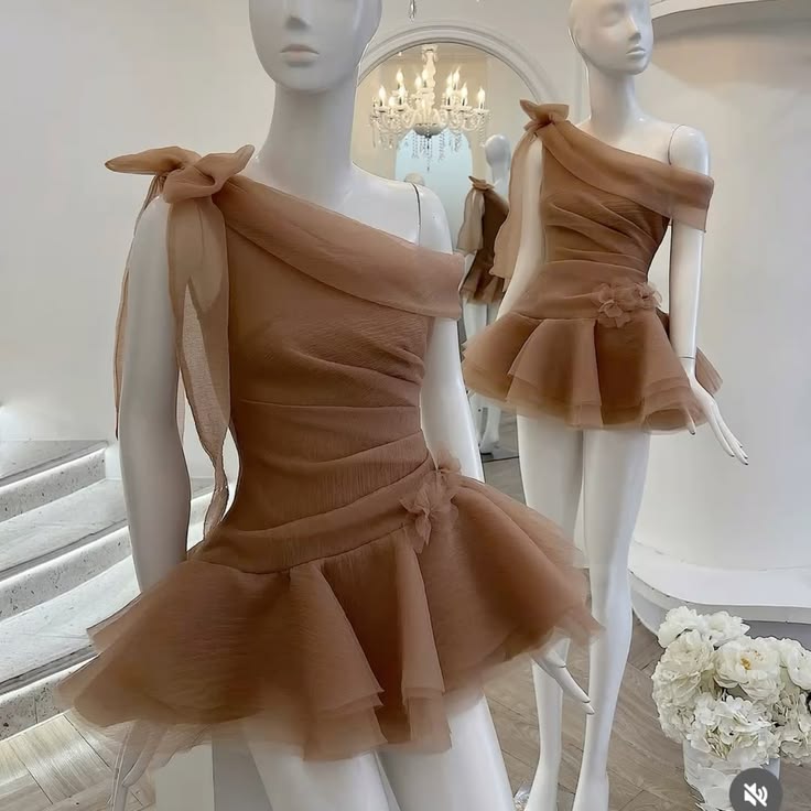 Modest Homecoming Dresses Outfit inspo Ball Gown One Shoulder Brown Tulle 16th Birthday Cocktail Dress Ideas Outfits RB8163